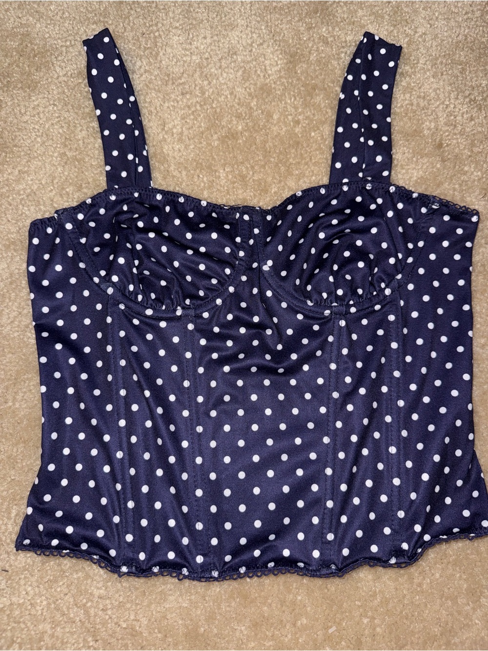 Navy Blue & White Polka Dot Corset Top